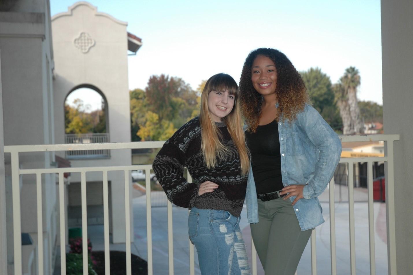 Julia Cross and Destiny Sandridge show off their fall fashion by posing in their cozy apparel. November 4, 2016.