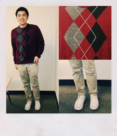 Rouel San Juan is ready for fall and shows off his spiffy, argyle sweater 