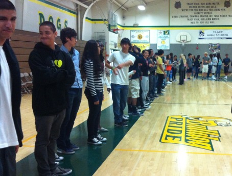 A group of sophomores preparing to participate in an activity for Point Break.