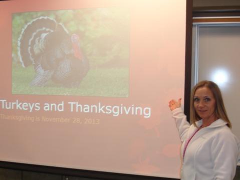 Agricultural science teacher Laura Kelley displays a presentation for her wildlife class.