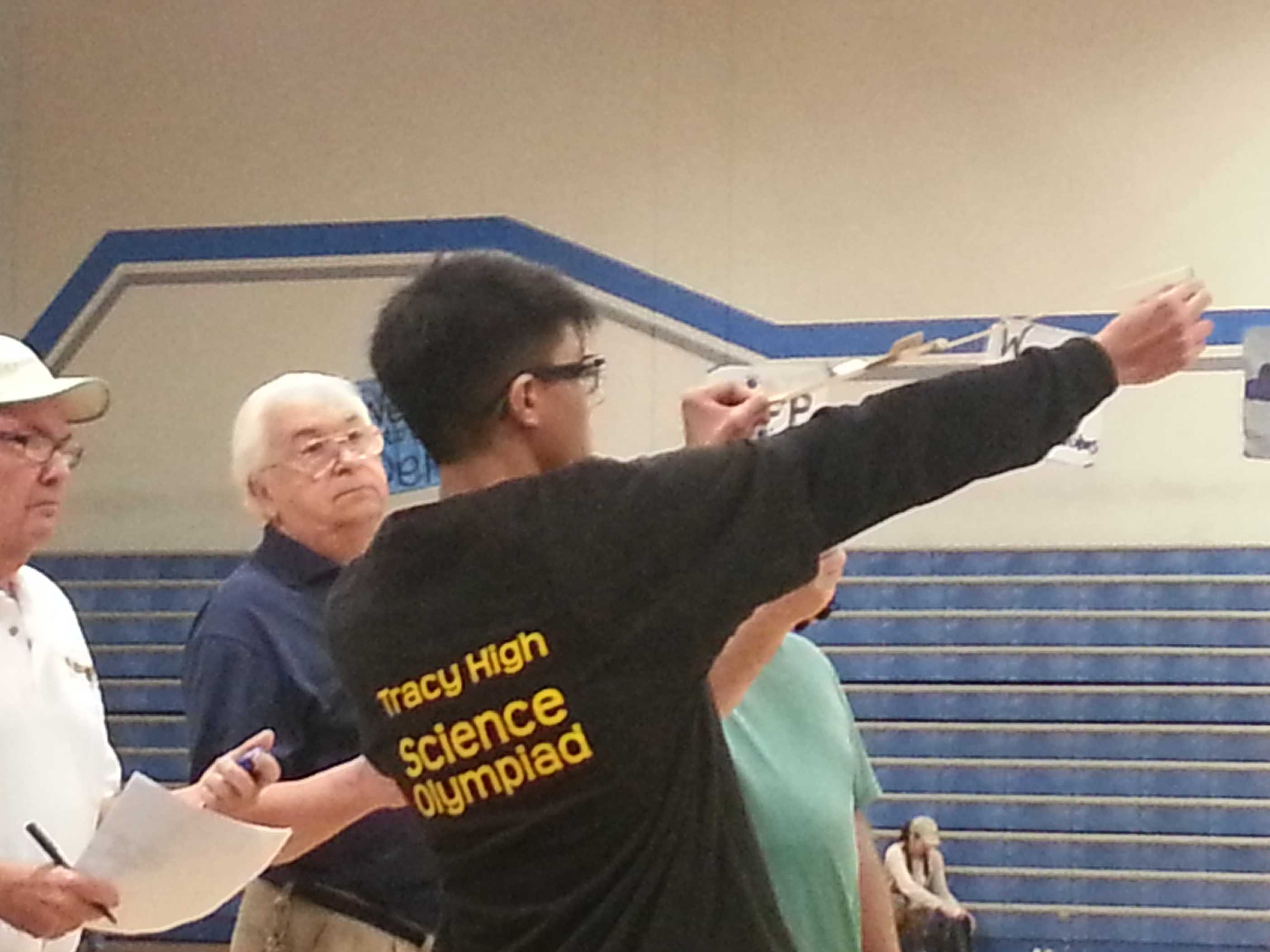 At last years Science Olympiad competition, Miguel Taruc launched his plane for the Elastic Launch Glider event.