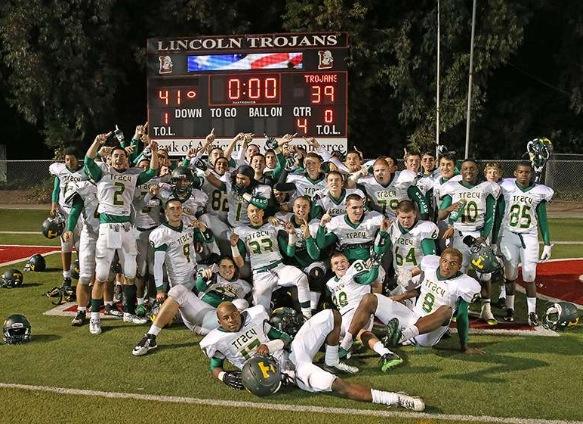 Tracy High football team after a win against Lincoln High.