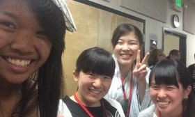 Senior Marjorie Capraras takes a selfie with the Japanese exchange students