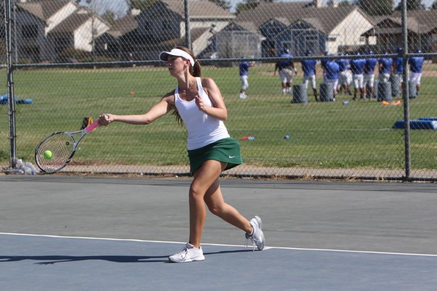 Senior Sarah Kellogg, playing a match at Sierra High School. 