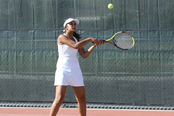 The undefeated sophomore Mehek Nagpal playing a match against Patterson. 