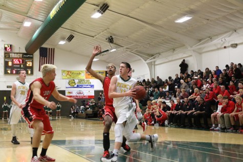 Sophomore Matthew McDonald trying to put up a layup against Lodi