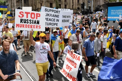 A march in Melbourne, Australia against the Russia vs. Ukraine. 
[Picture curtesy of Aj Jazeera News]